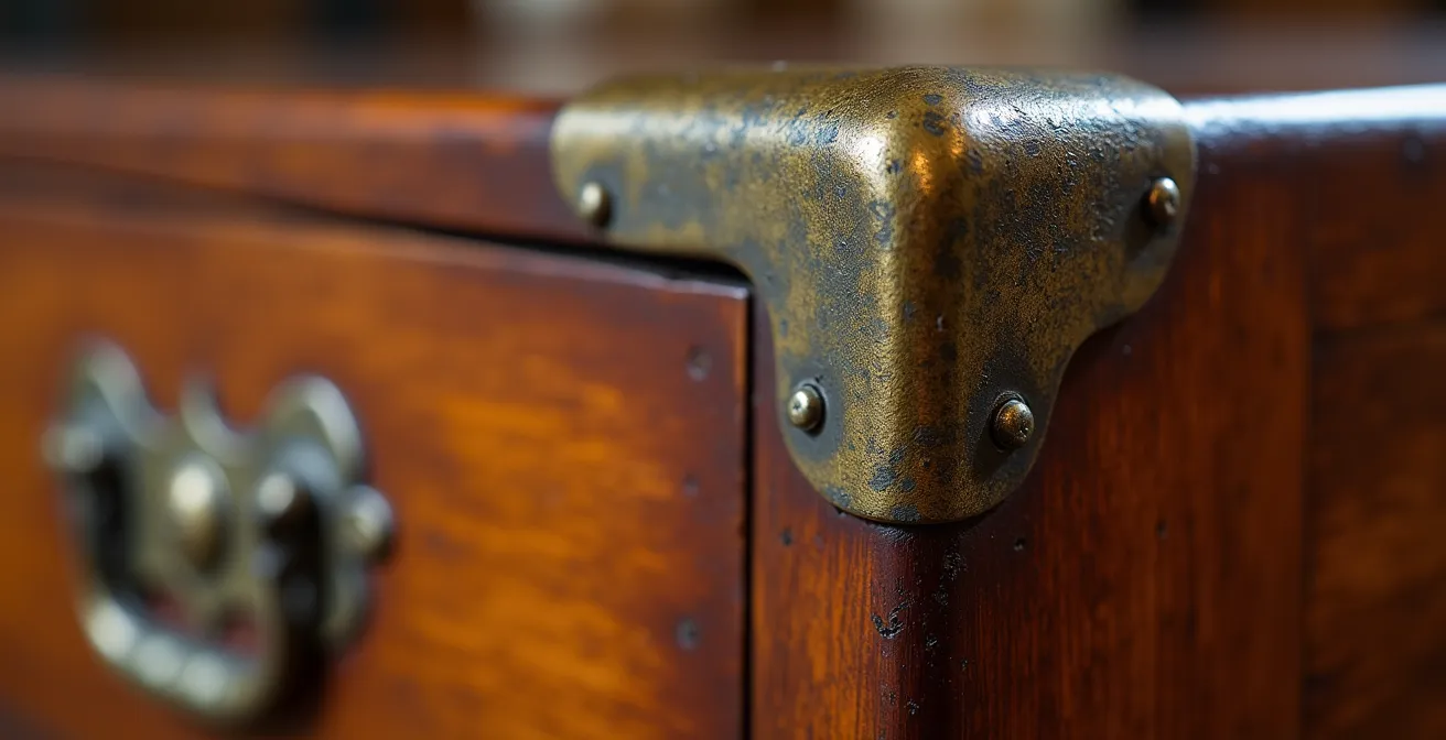 Extreme close-up van authentieke productiekenmerken op vintage designmeubel