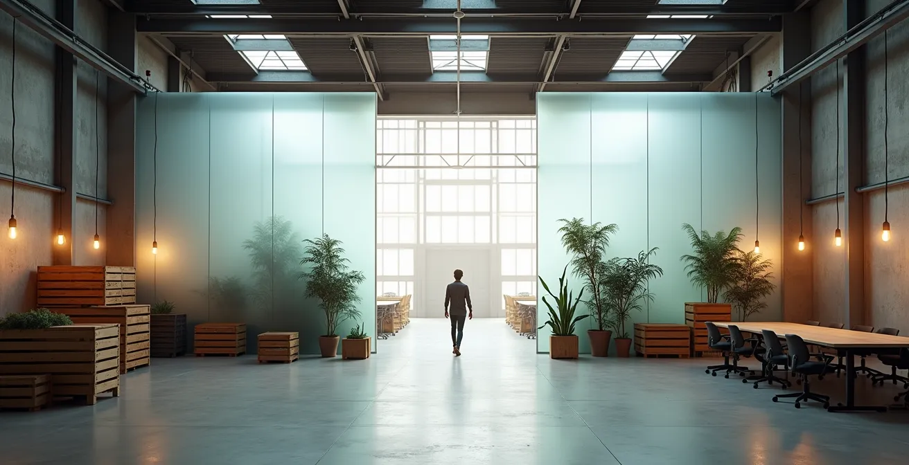 Conceptuele weergave van een digitale schaduw-onderneming naast traditioneel bedrijf