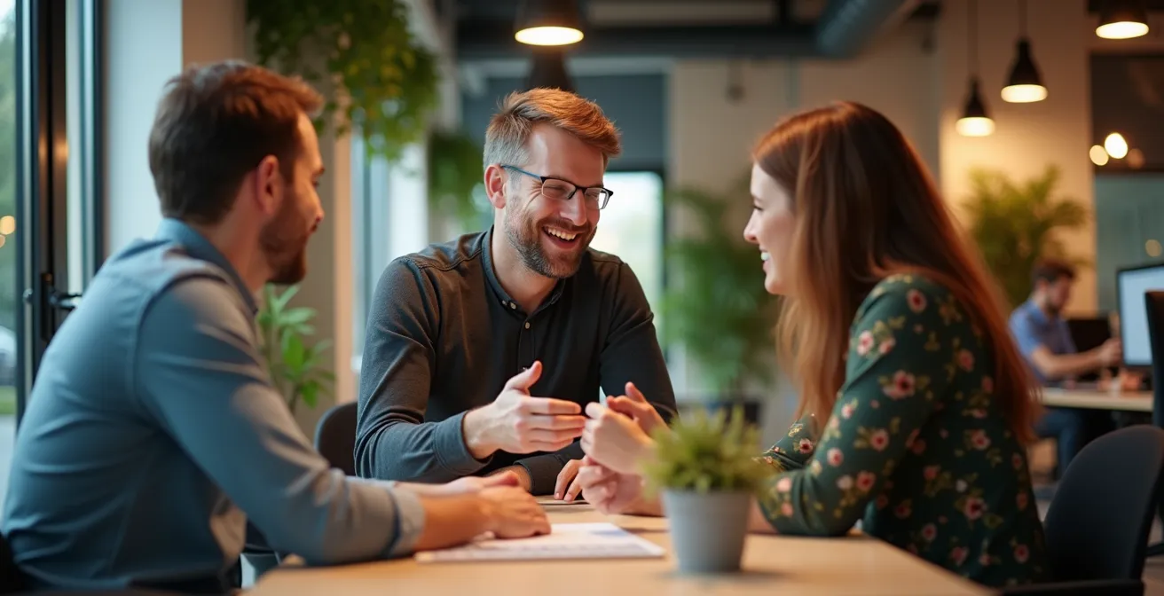 Moderne co-working ruimte met ergonomische werkplekken in luxe appartementencomplex