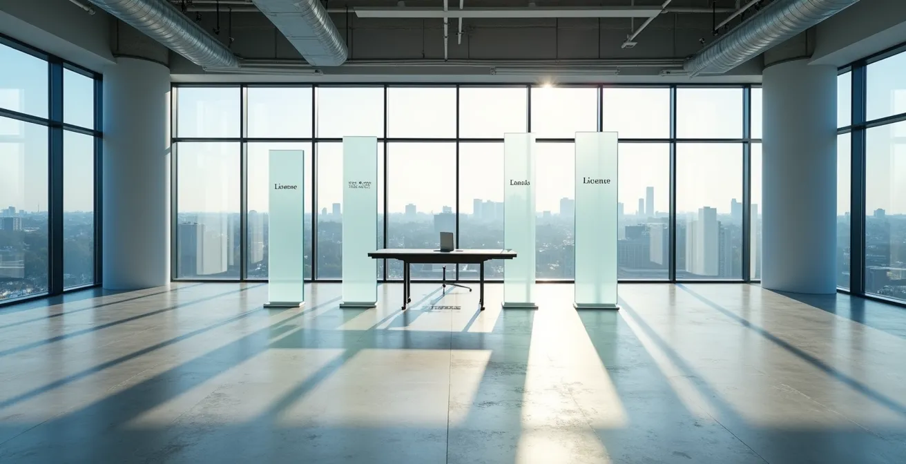 Visualisatie van verschillende open source licentierisico's voor commerciële software