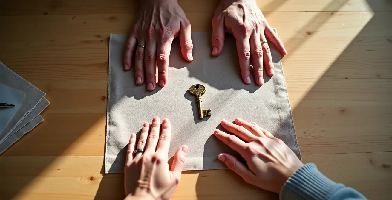 Ouders bespreken financiële documenten met hun volwassen kind