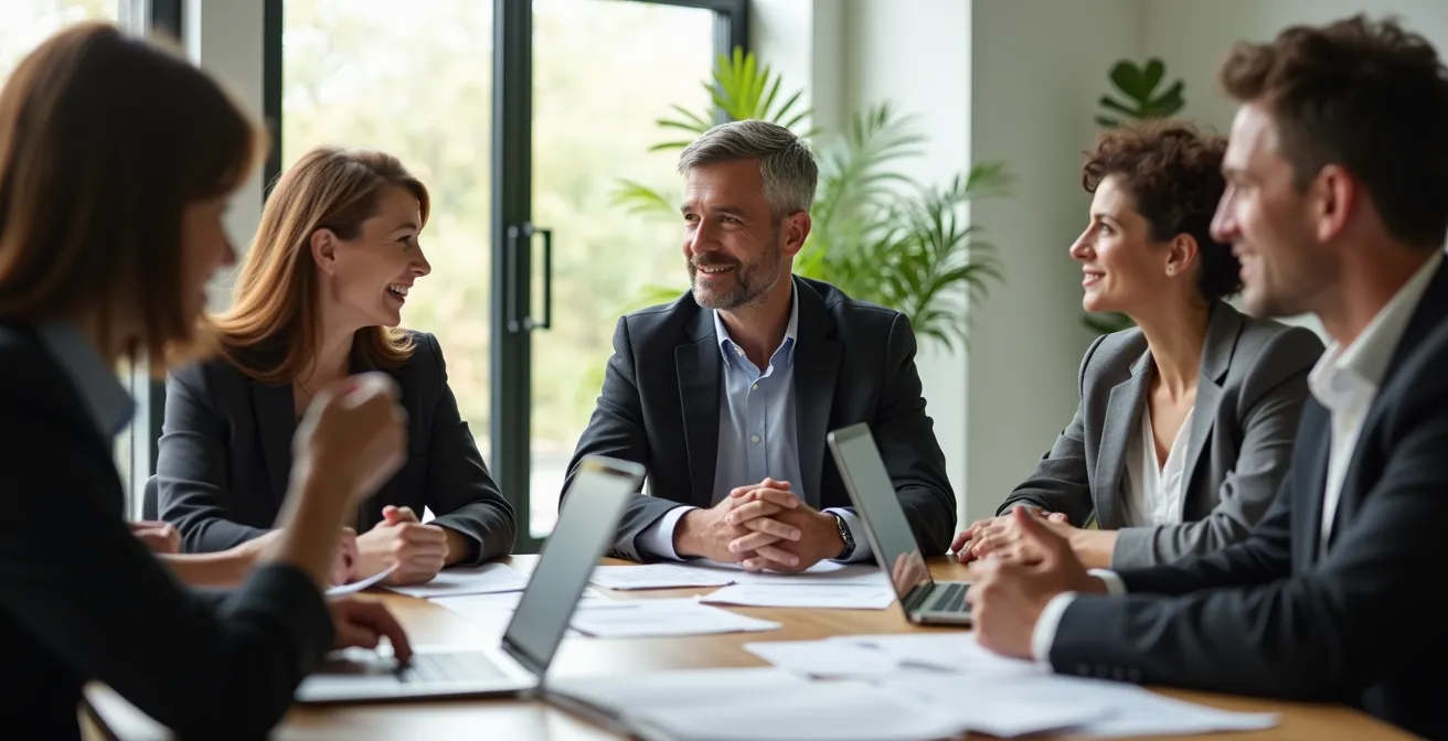 Onderhandelingstafel met diverse stakeholders in constructief gesprek