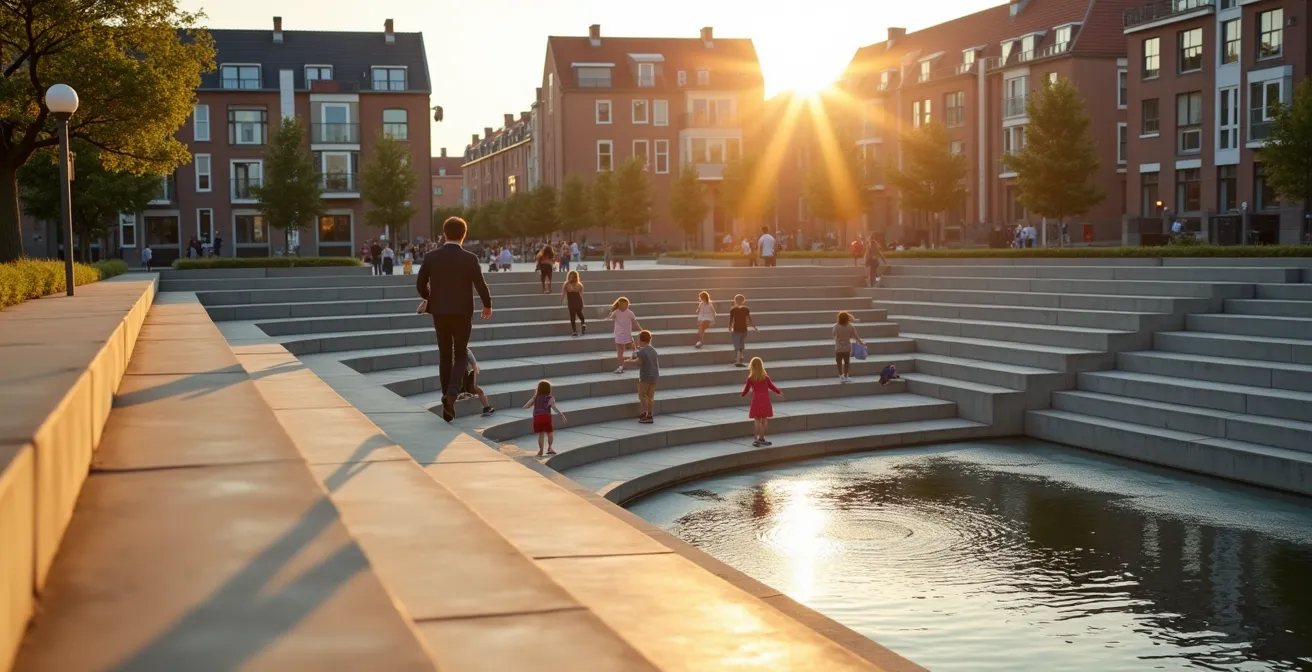 Innovatief waterplein in Nederlandse stad met geïntegreerde sensortechnologie