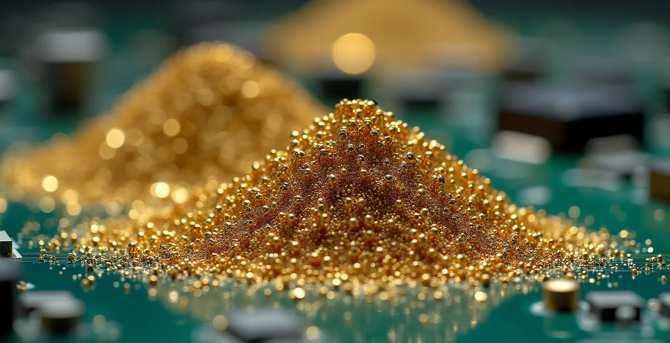 Macro opname van gerecyclede elektronische componenten en waardevolle metalen uit e-waste