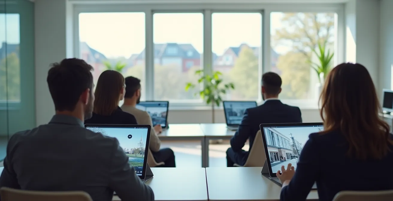 Werknemers bekijken 360-graden beelden van eigen werkplek op tablets tijdens VR-introductie